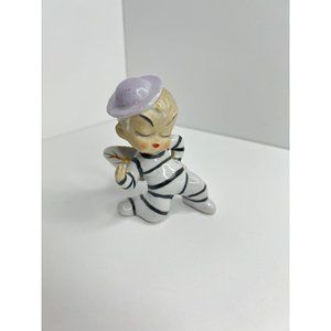 Vintage Stripe Pixie Elf with Butterfly Wings Ceramic Figurine 1950s